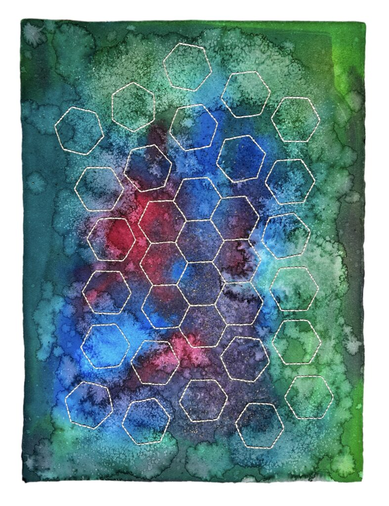 Angela Bolaños, Watercolor and embroidery II