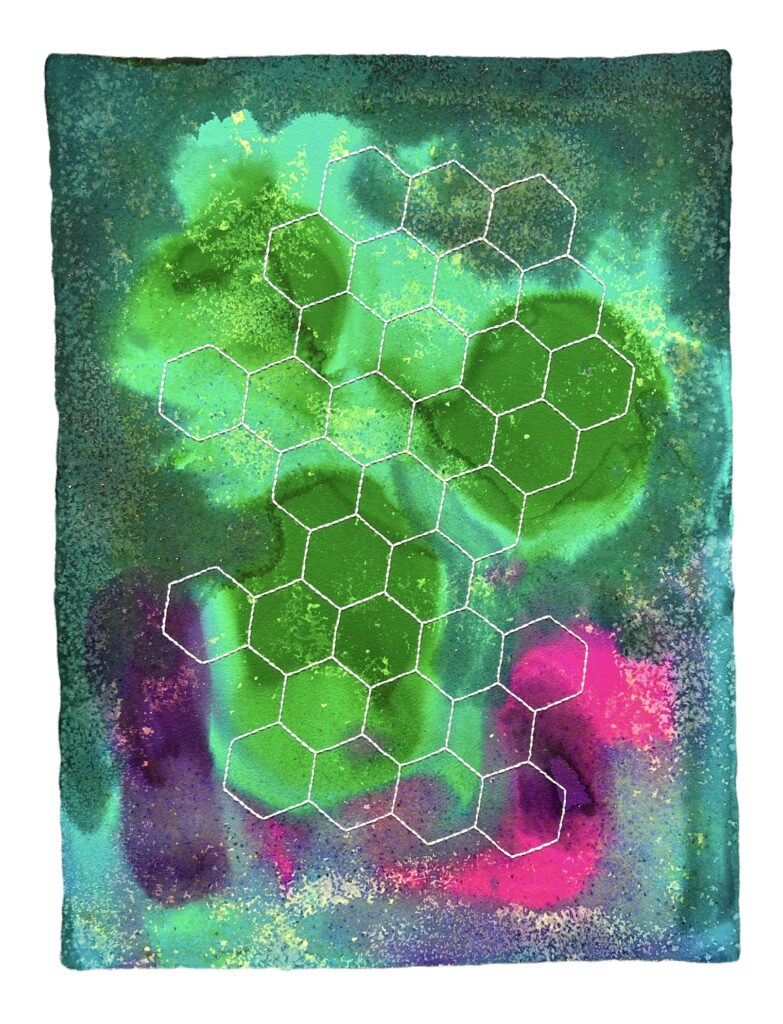 Angela Bolaños, Watercolor and embroidery III