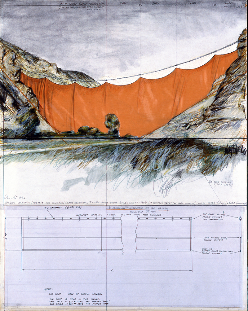 Christo. Valley Curtain, Project for Grand Hogback, Rifle, Colorado, 1972.